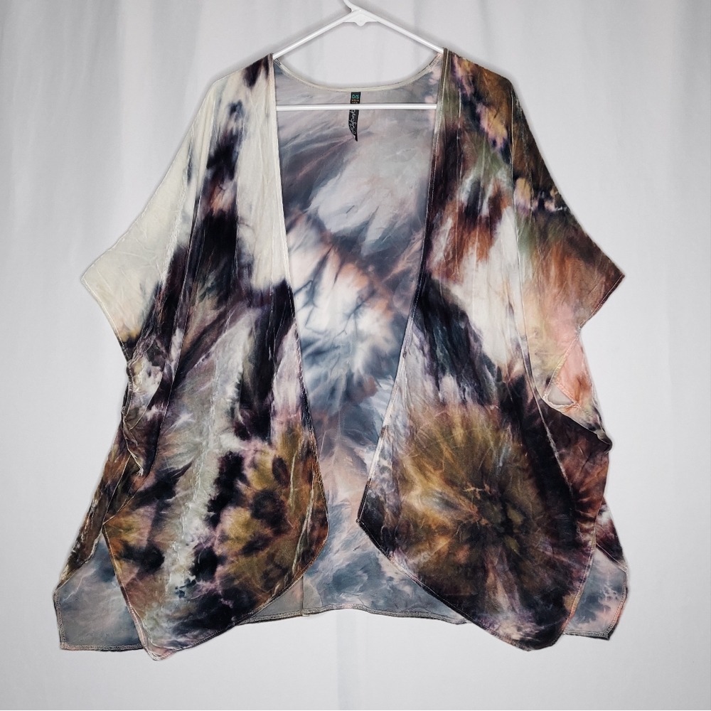 Brightly‎ Twisted Tie-Dye Velvet Silk Shrug Cardigan Women OS Boho Forest Fairy